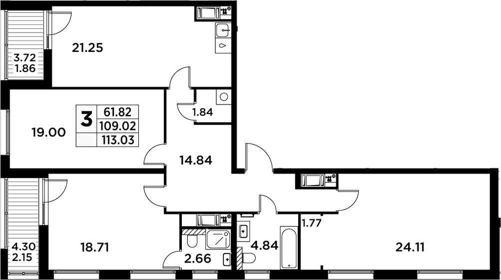 113 м², 3-комнатная квартира 14 525 000 ₽ - изображение 1