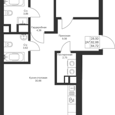 Квартира 84,7 м², 2-комнатная - изображение 3