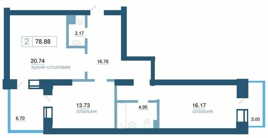 Квартира 78,9 м², 2-комнатная - изображение 1