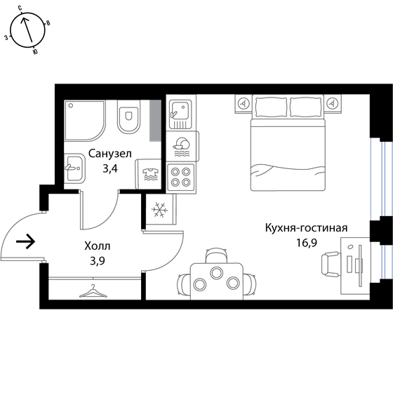 24,2 м², квартира-студия 4 391 561 ₽ - изображение 1