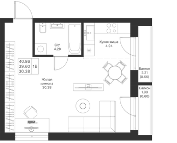 Квартира 40,9 м², студия - изображение 1