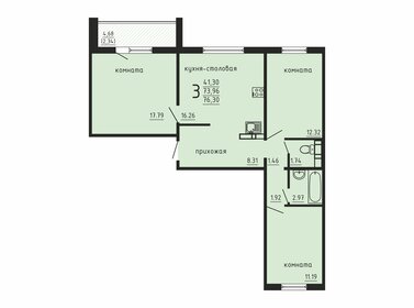 Квартира 76,3 м², 3-комнатная - изображение 1