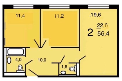 Квартира 56 м², 2-комнатная - изображение 1