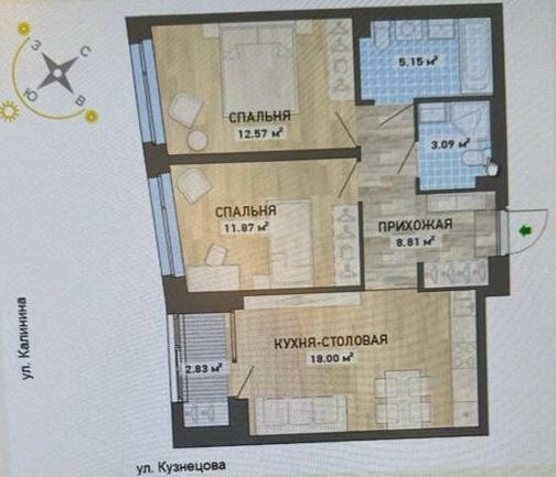 62,3 м², 2-комнатная квартира 9 400 000 ₽ - изображение 1