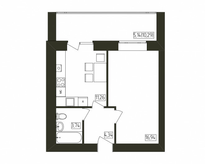 41,4 м², 1-комнатная квартира 3 935 850 ₽ - изображение 1