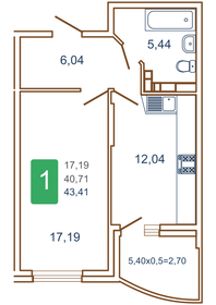 Квартира 45,2 м², 1-комнатная - изображение 1