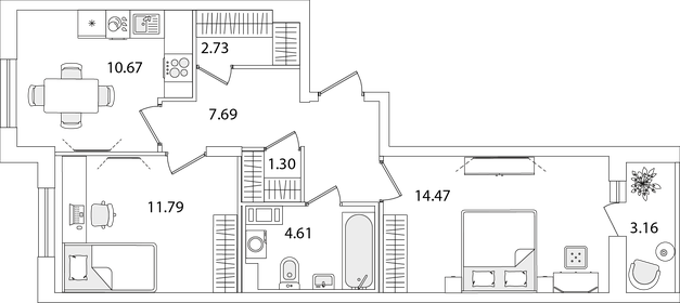 54,7 м², 2-комнатная квартира 10 200 000 ₽ - изображение 105