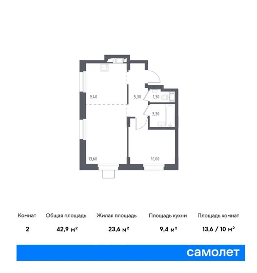 42,9 м², 1-комнатные апартаменты 6 579 164 ₽ - изображение 1