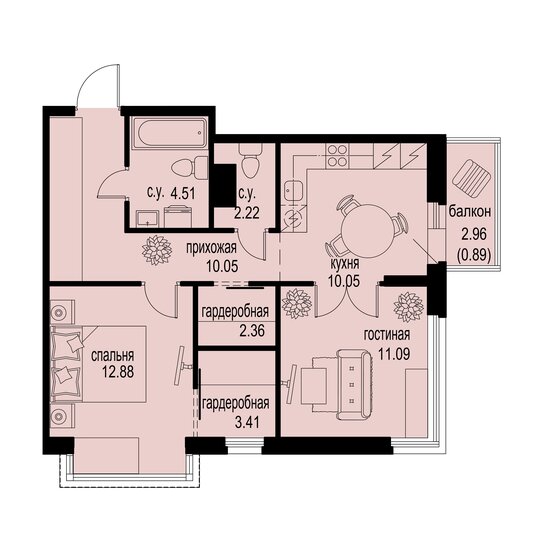 57,5 м², 2-комнатная квартира 8 159 320 ₽ - изображение 17