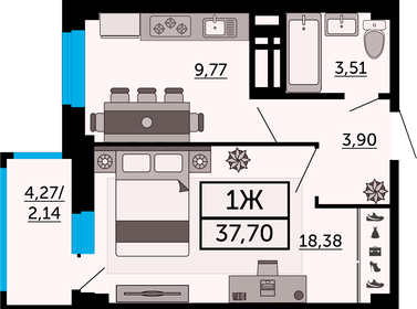 34,5 м², 1-комнатная квартира 6 300 000 ₽ - изображение 39