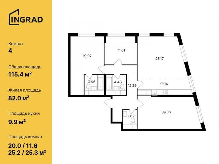 115,4 м², 4-комнатная квартира 43 768 288 ₽ - изображение 23