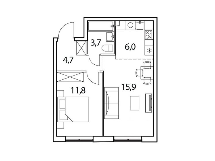 42,3 м², 2-комнатная квартира 7 500 000 ₽ - изображение 1