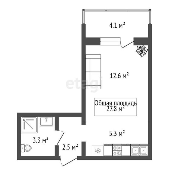 27,8 м², 1-комнатная квартира 3 300 000 ₽ - изображение 1