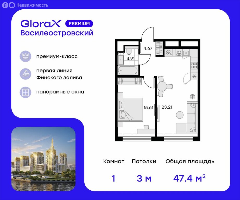 Варианты планировок ЖК GloraX Premium Василеостровский - планировка 10