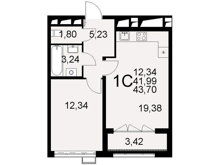 43,7 м², 1-комнатная квартира 7 429 000 ₽ - изображение 1