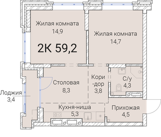 59,2 м², 2-комнатная квартира 11 385 000 ₽ - изображение 39