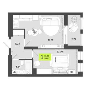 42,1 м², 1-комнатная квартира 6 720 000 ₽ - изображение 17