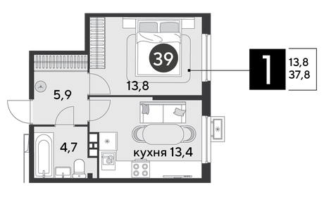 38,6 м², 1-комнатная квартира 5 000 000 ₽ - изображение 23