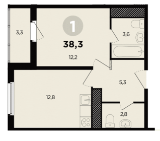 Квартира 39 м², 1-комнатная - изображение 1