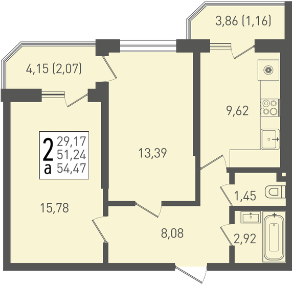54,5 м², 2-комнатная квартира 6 536 400 ₽ - изображение 1