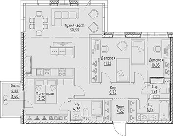 Квартира 90,6 м², 3-комнатная - изображение 1