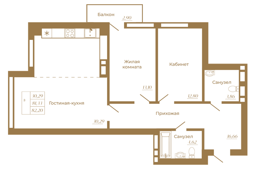 82,2 м², 2-комнатная квартира 11 500 000 ₽ - изображение 1