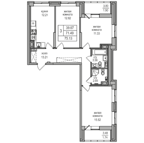 80,5 м², 3-комнатная квартира 11 000 000 ₽ - изображение 65