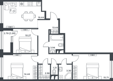 Квартира 83,1 м², 3-комнатная - изображение 1