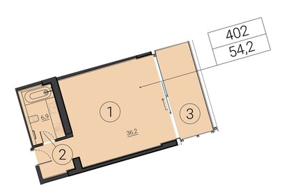 Квартира 54,2 м², 1-комнатные - изображение 1