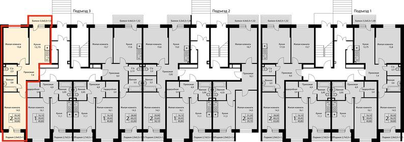 58,8 м², 2-комнатная квартира 6 350 400 ₽ - изображение 50