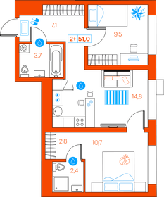 55 м², 2-комнатная квартира 5 300 000 ₽ - изображение 120