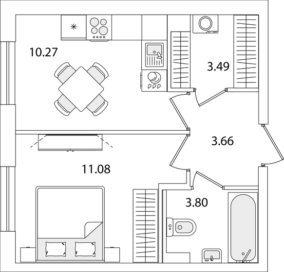 32,3 м², 1-комнатная квартира 7 362 558 ₽ - изображение 1