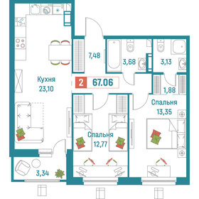 Квартира 67,1 м², 2-комнатная - изображение 1