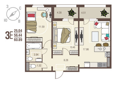 61 м², 2-комнатная квартира 5 670 210 ₽ - изображение 12