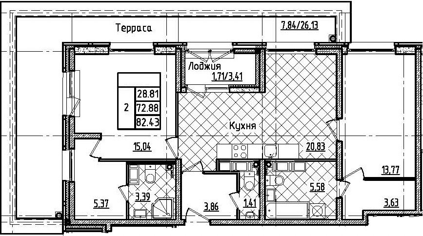 82,4 м², 2-комнатная квартира 28 770 000 ₽ - изображение 1