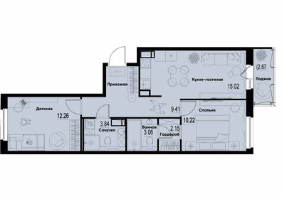 Квартира 56,9 м², 2-комнатная - изображение 1