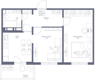 52,9 м², 2-комнатная квартира 8 092 170 ₽ - изображение 57