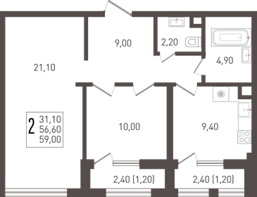 58,7 м², 2-комнатная квартира 6 200 000 ₽ - изображение 96