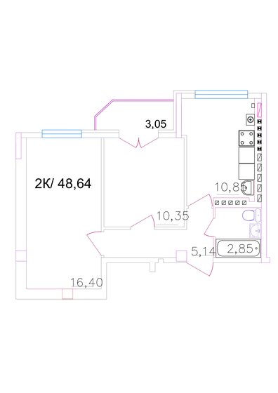 48,6 м², 2-комнатная квартира 3 638 272 ₽ - изображение 1