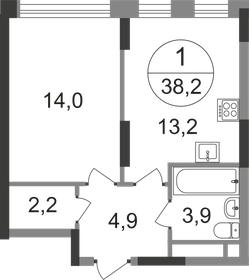 Квартира 38,2 м², 1-комнатная - изображение 1