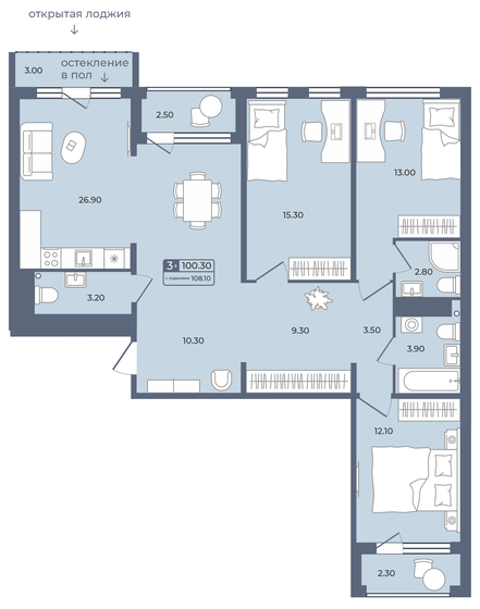 100,3 м², 3-комнатная квартира 13 680 000 ₽ - изображение 1