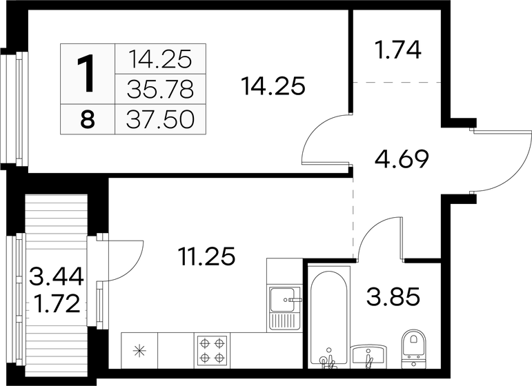 37,5 м², 1-комнатная квартира 6 449 999 ₽ - изображение 10