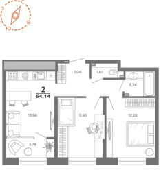 Квартира 54,1 м², 2-комнатная - изображение 1