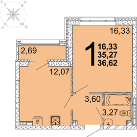 Квартира 36,6 м², 1-комнатная - изображение 1