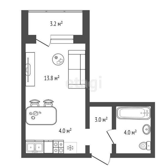 24,8 м², квартира-студия 4 600 000 ₽ - изображение 1