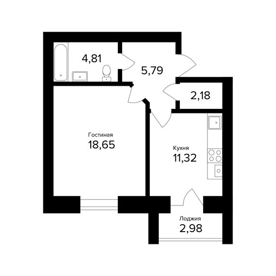 44,2 м², 1-комнатная квартира 4 600 960 ₽ - изображение 1