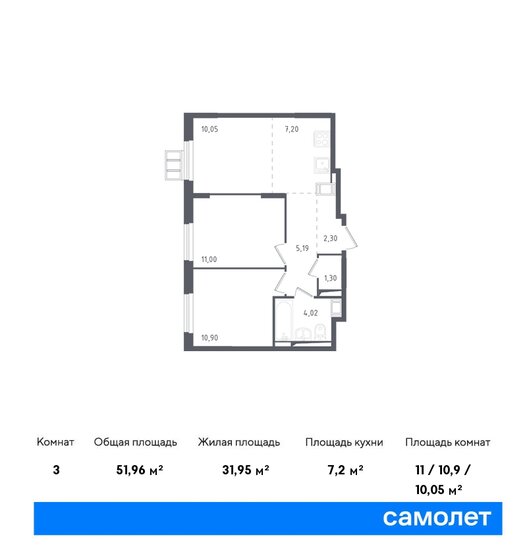 52 м², 2-комнатная квартира 11 475 269 ₽ - изображение 1