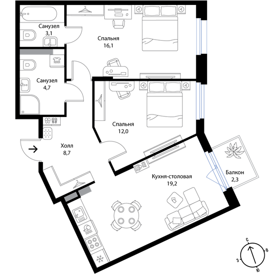 64,5 м², 3-комнатная квартира 10 965 000 ₽ - изображение 1