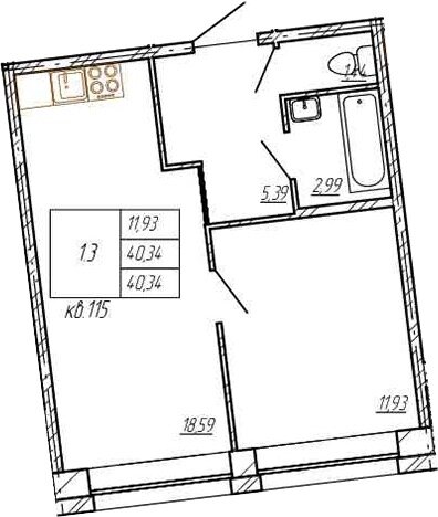 40,3 м², 1-комнатная квартира 11 460 000 ₽ - изображение 1