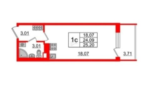 Квартира 24,9 м², студия - изображение 1